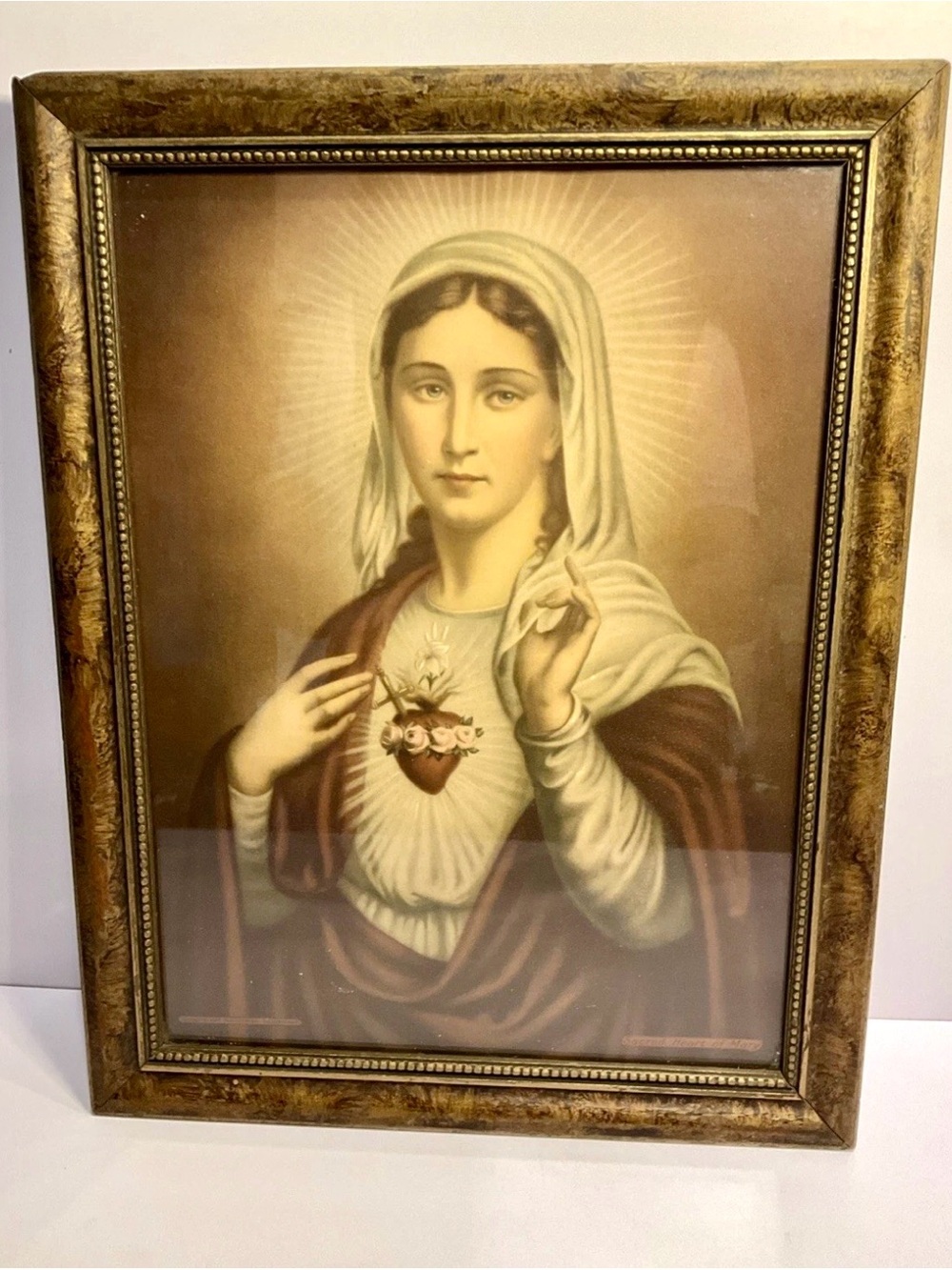 Vintage Sacred Heart of Mary Framed Print Illinois Art Industries Chicago